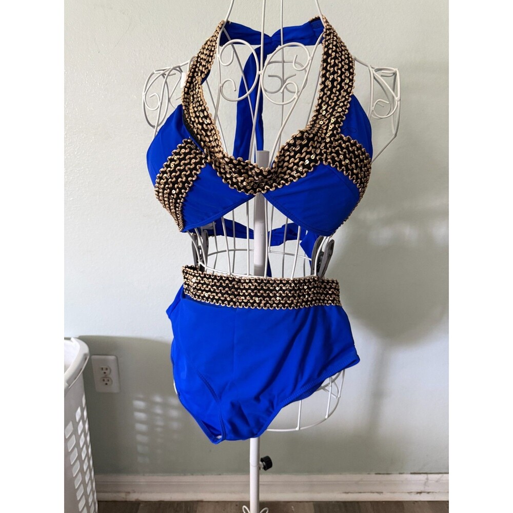 Women Sexy Bathing Suit With Gold Stitch Detail Push Up Swimsuit Two Piece NIB
